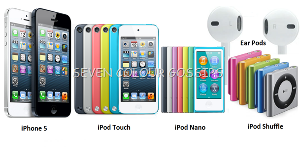 iPhone5, 5th generation iPod Touch, 7th generation iPod Nano and iPod Shuffle